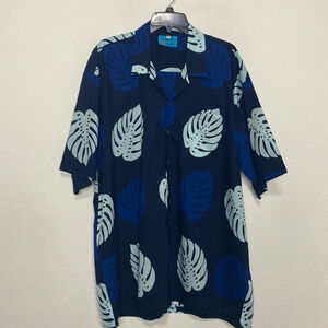 Caribelle Batik St. Lucia Blue Tropical Floral Vacation/Cruise/Resort Shirt XL